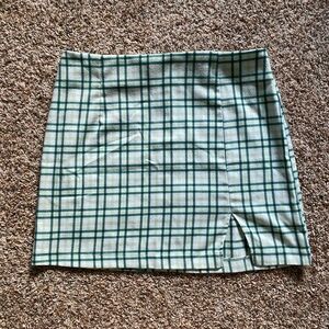 Green plaid skirt with slit in front